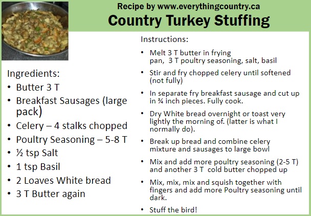 Recipe Card for this Best Traditional Country Turkey Stuffing from my Easy Turkey Stuffing Recipe aka country stuffing recipe - also Vegan Stuffing 