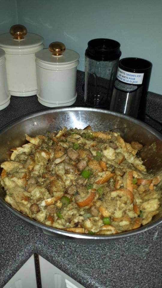 Country Turkey Stuffing just before it is stuffed in the bird - Best Traditional Country Turkey Stuffing from my Easy Turkey Stuffing Recipe aka country stuffing recipe