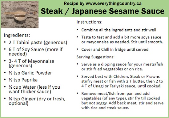 Japanese Steak Sauce Recipe Card aka Sesame Steak Sauce Recipe - Easy Japanese Sesame Sauce Recipe