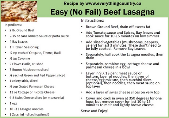 Easy Beef Lasagna Recipe which is a traditional beef lasagna recipe - example for recipes with ground beef - Recipe Card