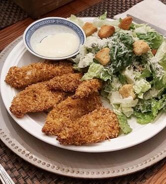 Serve with Parmesan Chicken Strips and Caesar Salad