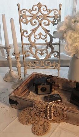 Vintage Wedding Decor Ideas -  French Country Tray, vintage camera and candlesticks - a real vintage country wedding