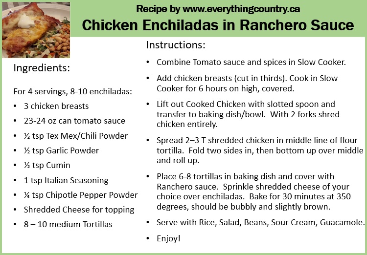 Ranchero Chicken Enchiladas Recipe or Ranchero Chicken Tacos or Chicken Ranchero Enchiladas Recipe