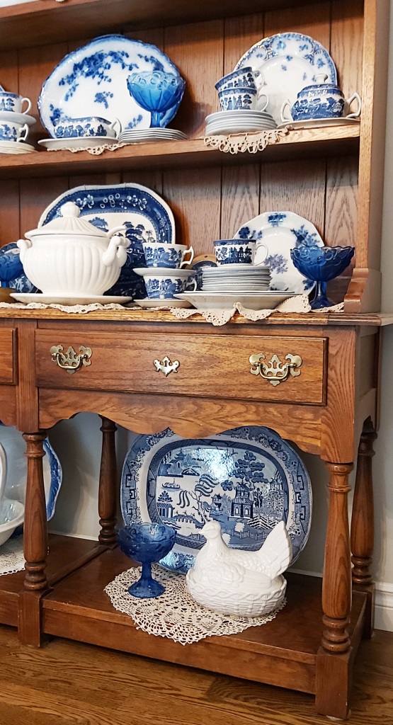 Blue Willow and White Ironstone Display - Blue and White Ironstone and Blue Willow Platter