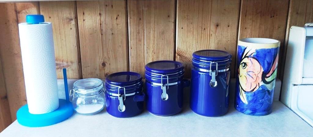 Blue Vintage Cabin Decor - blue cannisters example of cabin and cottage decor and antique cabin decor