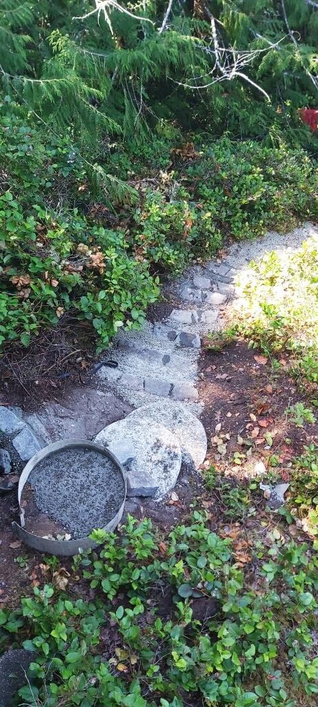 Hillside Stepping Stone Path - 3rd stepping stone at top of path - loose stones on a hillside