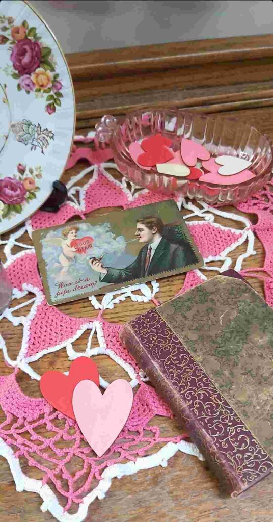 Vintage Postcard - Vintage Valentines Day Decor - Vintage Valentines Day Ideas - Vintage Valentines Vignette - Vintage Tea Party