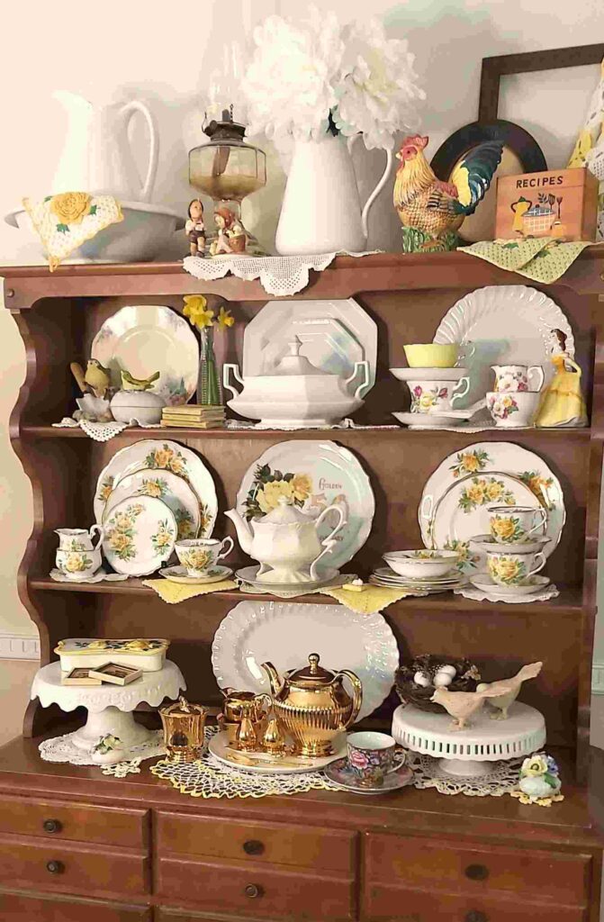 Yellow vintage tea party display for a yellow afternoon tea